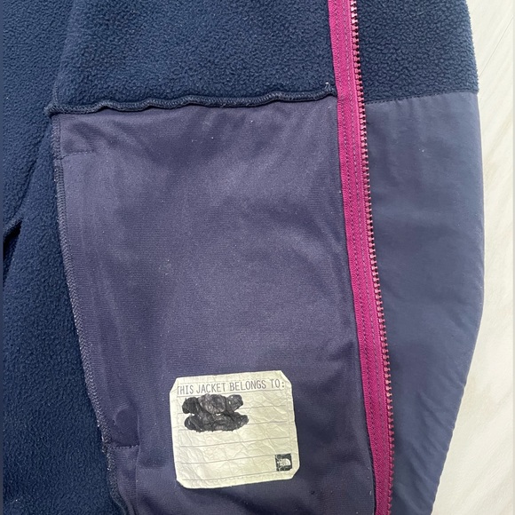 The North Face Girls Denali Navy Blue Fleece Jacket W/ Purple Zipper - Picture 6 of 7